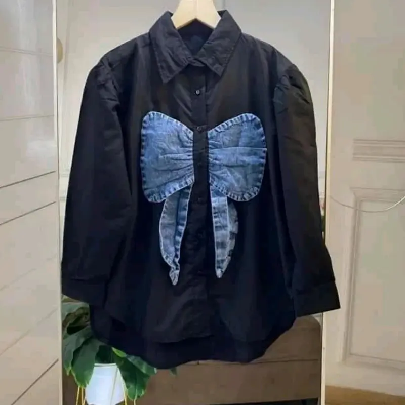 Atasan Kemeja Buffy Pita kemeja Wanita Oversize Casual Basic Katun Variasi Kancing Aktif 1