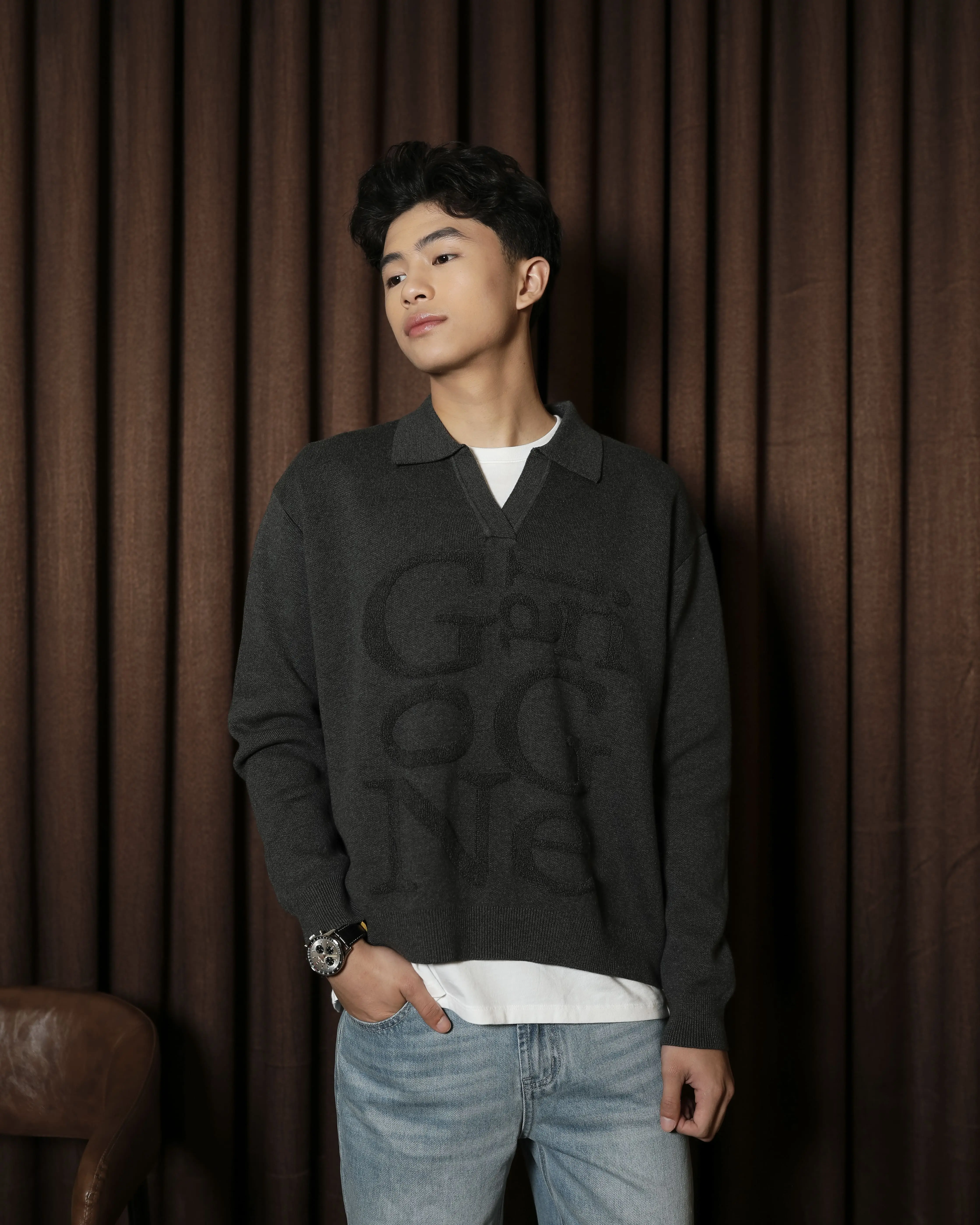 GONEGANI MAN - Sweater Rajut Unisex Kerah V Premium Style GG V Neck Sweater