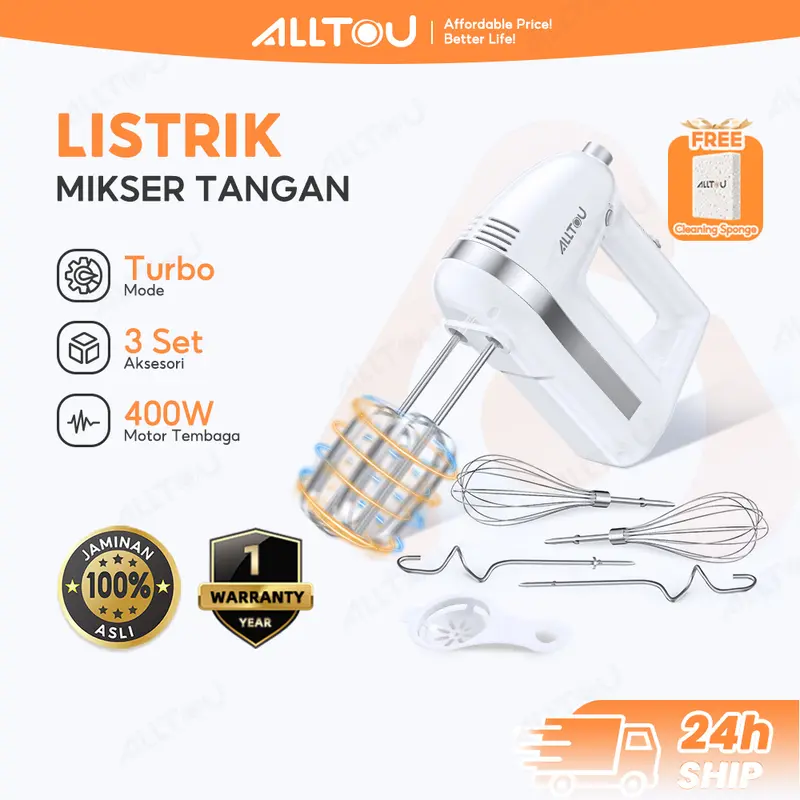 ALLTOU Hand Mixer Fungsi Turbo Pengaduk Kecepatan Hand Mixer