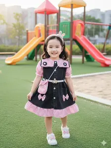 Dress Jeans Nayla Anak Free (Tas+Beld) Usia 2-10 Tahun / Dress Jeans Terbaru Anak Kekinian / Midi Dress Lengan Salur Anak Perempuan Viral - COD