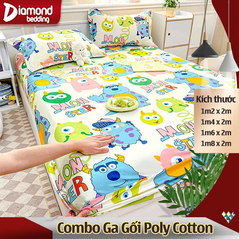 Set Ga Gối cotton poly mô hình Monster Size 1m2, 1m4, 1m6, 1m8, Bền Màu Thoáng Mát, Nệm Dưới 10cm
