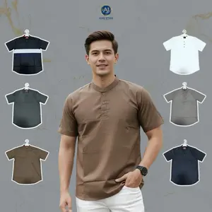 Baju Koko Kurta Pria Muslim Katun Pendek Coklat Muda