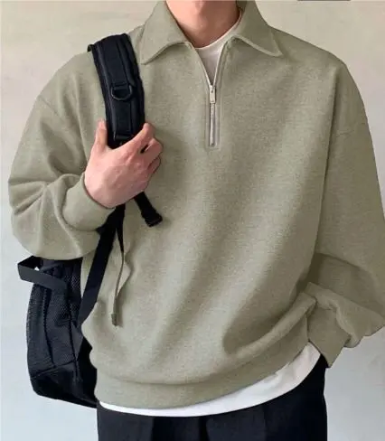 Crewneck Polos Halfzif Bahan Fleece Pria Unisex sweater Dewasa Panjang 5