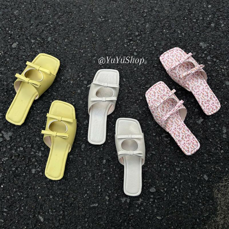 [5558-CHUẨN SZ] Dép lê nữ mũi vuông thiết kế 2 nơ nhiều màu xinh đẹp