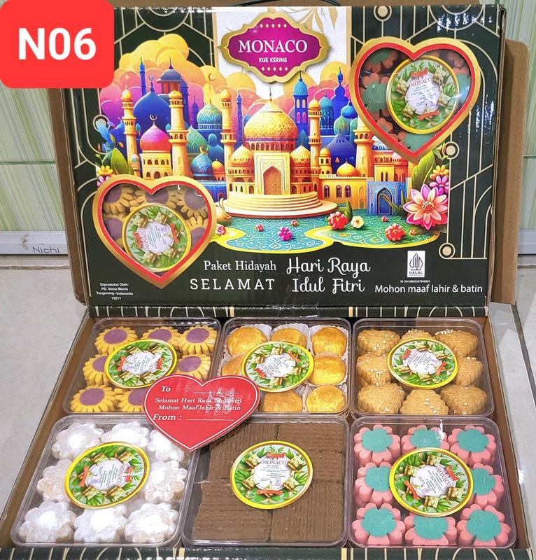Paket 6 Toples Kotak Persegi isi Nastar, Kue Kacang Wijen, Kue Putri Salju, Kue Coklat Butter, Kue Leci Butter dan Kue Coconut Talas. 0