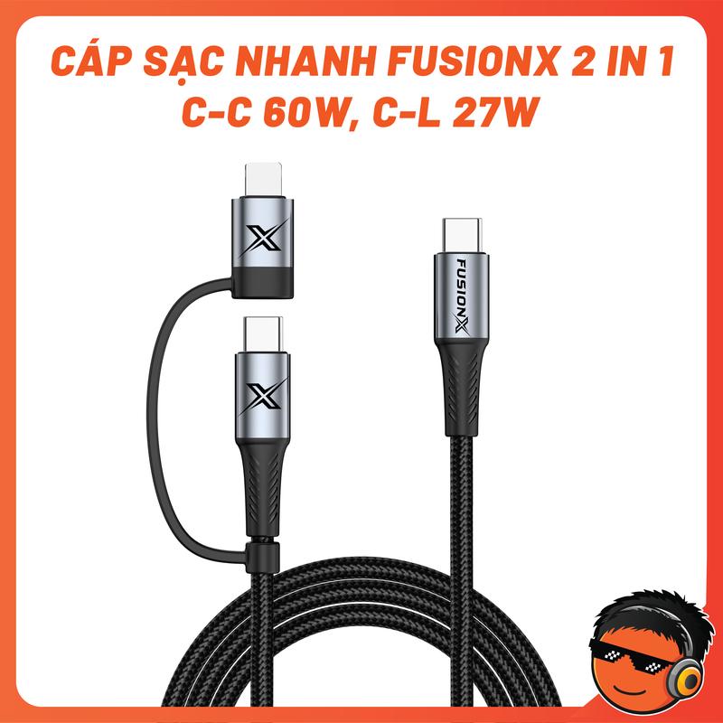 Cáp Sạc Nhanh 2 in 1 FUSIONX 60W - Cáp Sạc Nhanh C-C 60W, C-L 27W Hàng Mới | FUSIONX 2 IN 1
