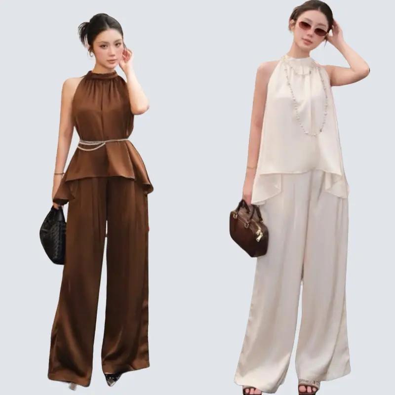 Set lụa COLOUR 2230 - Áo yếm form xoè rộng không kèm belt + quần suông lưng sau thun - CHẤT LỤA TÔ CHÂU
