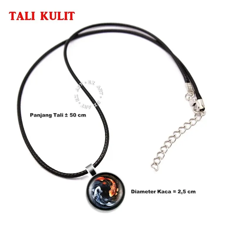 Kalung Liontin Yin Yang Art Kaca Cembung Tali Kulit Rantai Stainless Steel 6