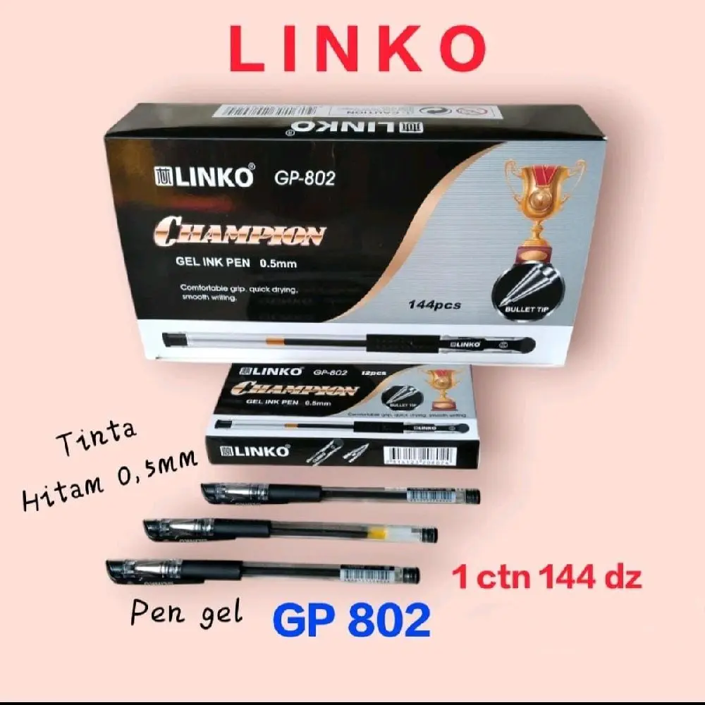 Pulpen Gel Lingko GP 802 - Tinta Hitam 0.5 mm - Stationery