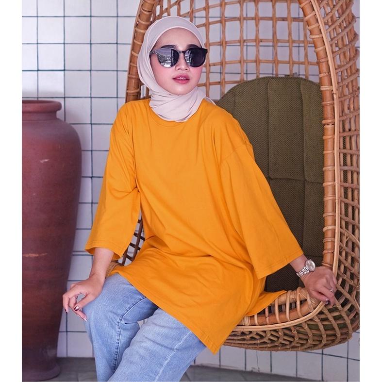 Kaos Oversize Top Hijab Wanita Basic Babyterry Polos / Oversize Slit Blouse 7
