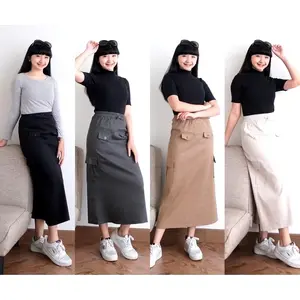 Rok Cargo Serut Remaja Wanita Span Panjang Strechy  Fashion Premium Usia 10-15 Tahun skirt outfits cewek