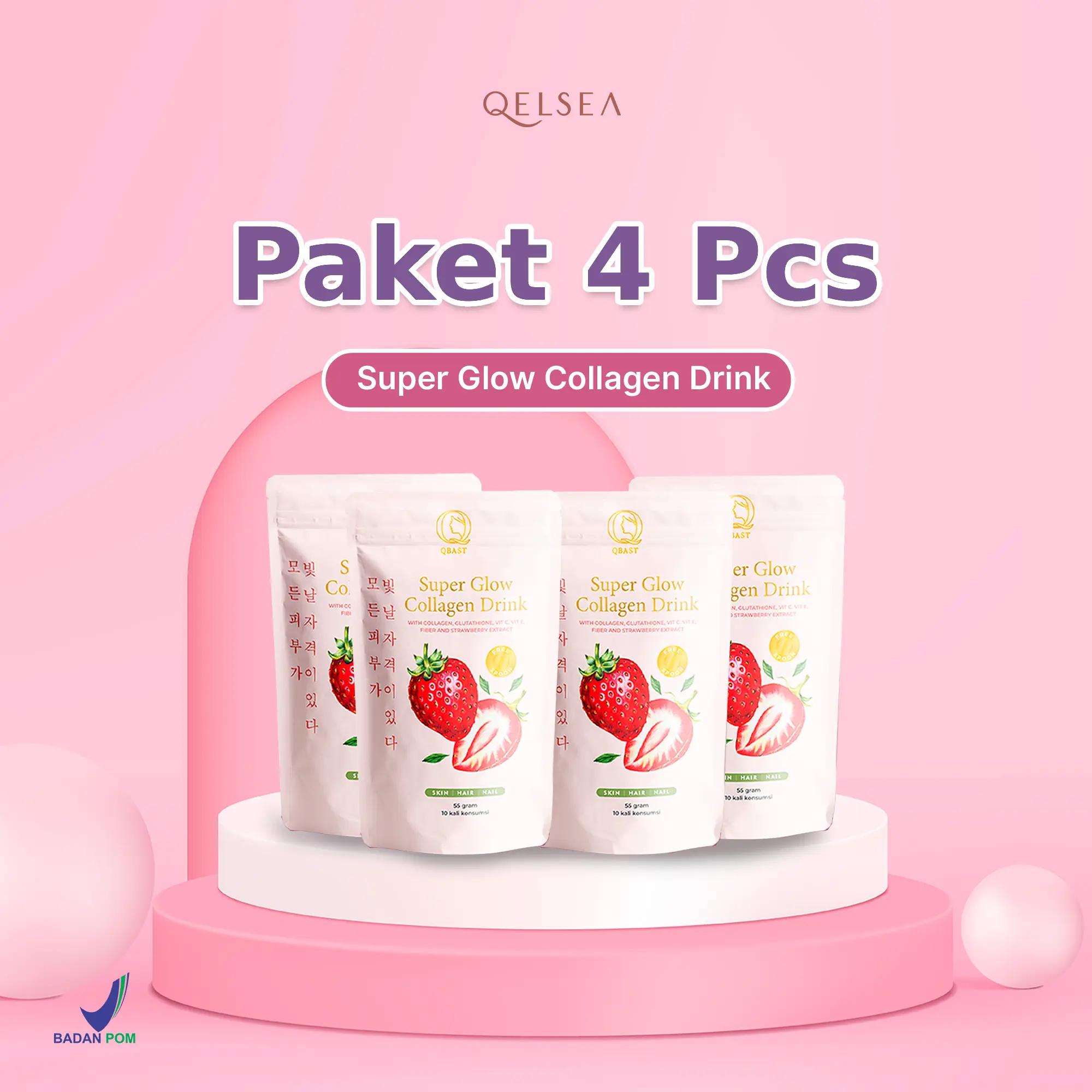 Qbast Qelsea 4 PCS Glutathione 360 mg - Pencerah Kulit Terbaik Mencerahkan