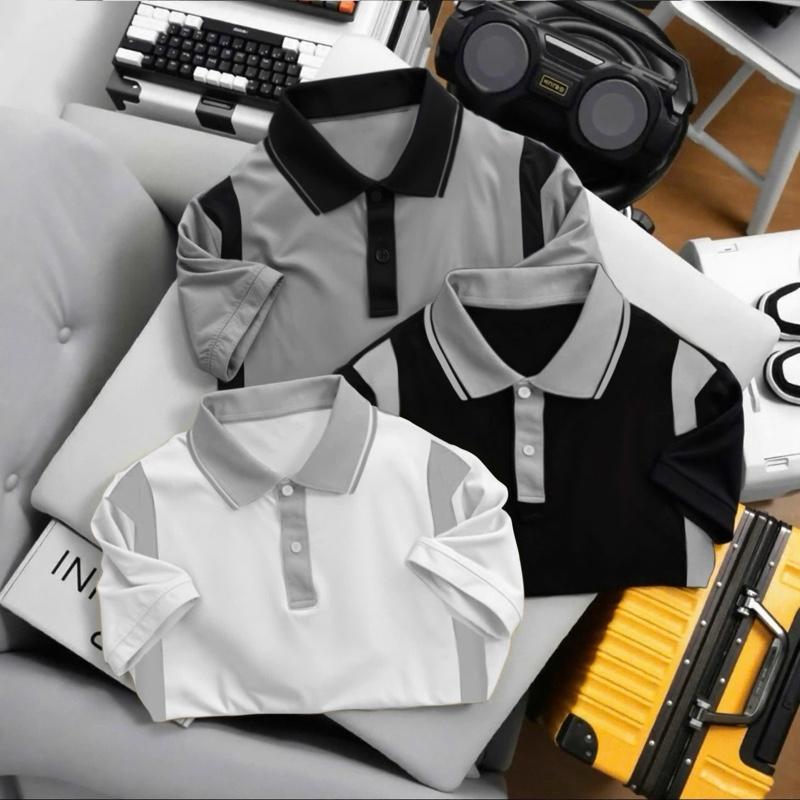 Bộ 3 Áo Thun Polo Nam HABILL Phối Sọc Bo Viền Cao Cấp Vải Dệt Kim thoáng mát, Ngắn Tay áopolo Menswear Shirt Có Cổ Pique Cotton Nhung