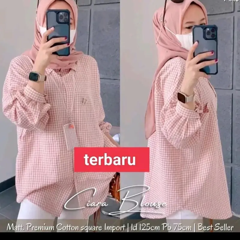 blouse atasan terbaru/blouse ciara/blouse kotak /blouse ciara bahan  Katun Kancing Baju Nyaman kemeja polos 1