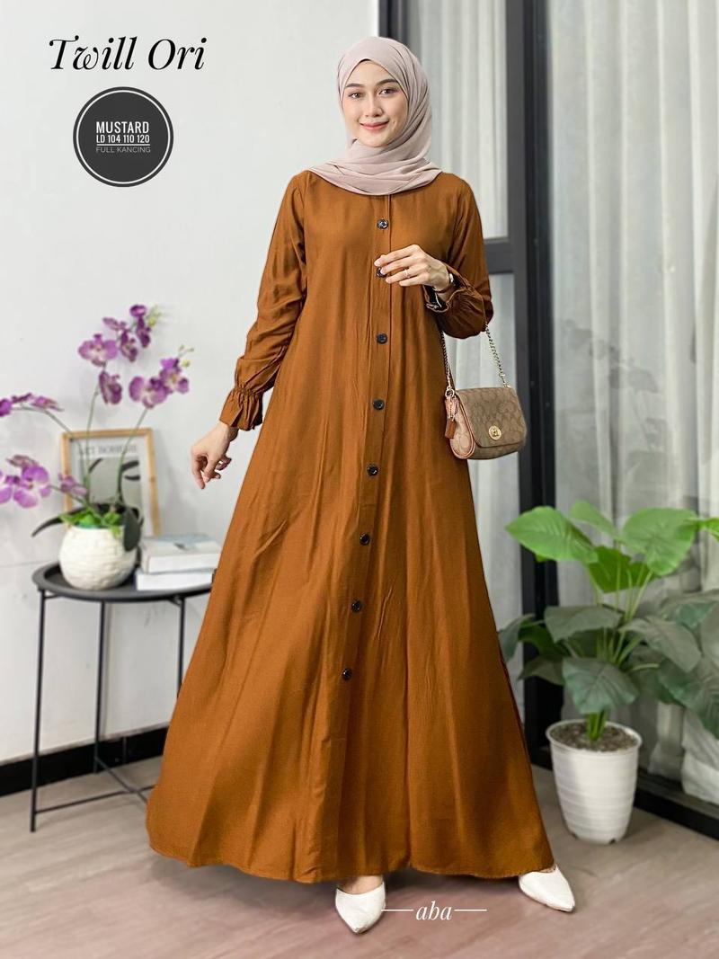 Product Introduction of gamis polos twil ori dress panjang busui tali samping Muslim Twill Kancing Cantik Karet Wudhu Kain Lembut Tebal Kerah Motif Wanita Rayon Katun Mewah Baju Maxi 20