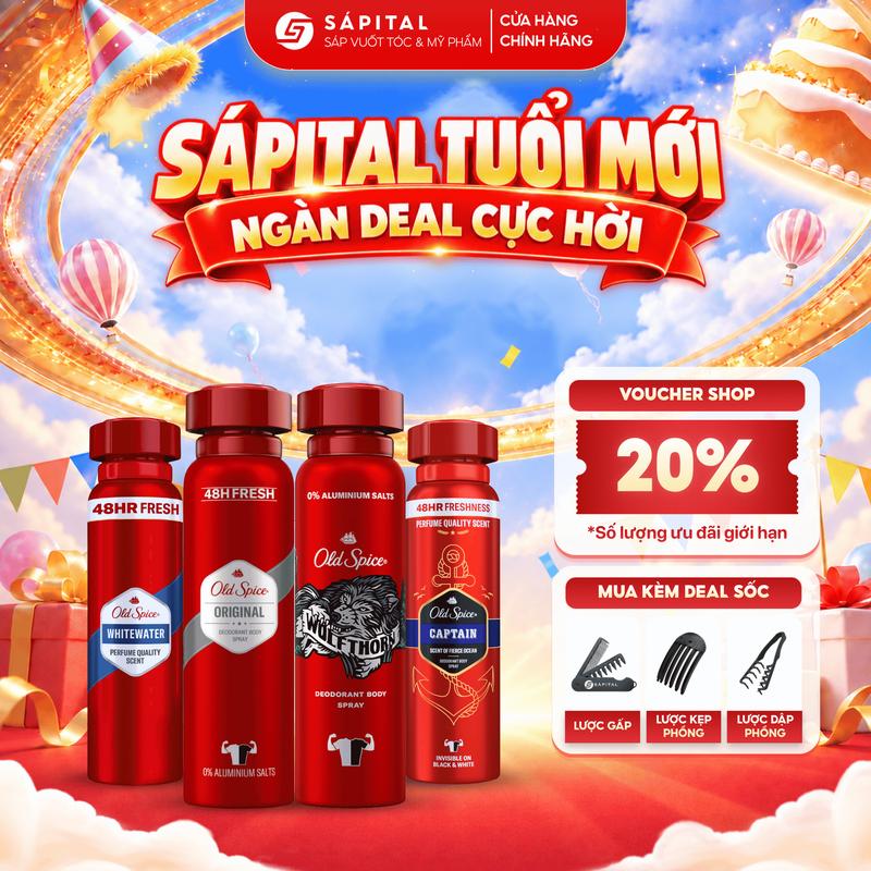 [CHÍNH HÃNG] Xịt khử mùi Old Spice 150ml - Đủ Mùi Hương, Lưu mùi lên tới 48h, Giảm tiết mồ hôi - Nhập khẩu từ Mỹ Chính hãng SAPITAL