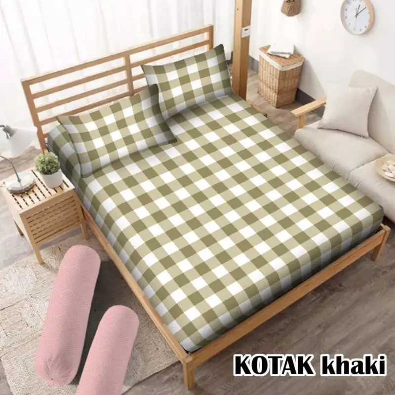 Sprei Emily Kotak-Kotak Aesthetic Korea Ukuran 160x200cm dan 180x200cm Bahan Katun Dispresse Berkualitas Isi Sprei 2 Sarung Bantal 1 Sarung Guling 2