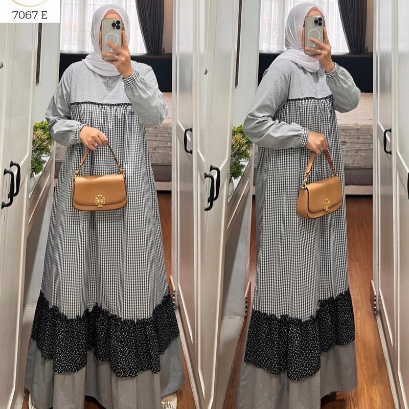 SEO GAMIS SEMUT BY SYAINA TERBARU DAN KEKINIAN  Katun Polos Linen Muslim Nyaman Wudhu Wanita Dress Dewasa Lebaran gam is cantik 6