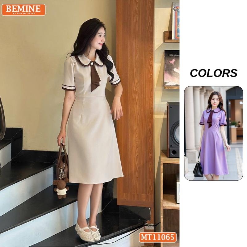 Đầm thiết kế BEMINE cổ đức phối cavat kiểu dáng chữ A phù hợp đi làm-MT11065
