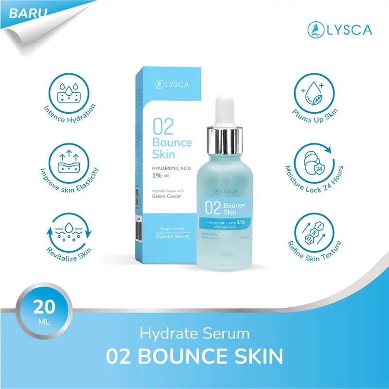 LYSCA 02 BOUNCE SKIN Hyaluronic Acid 1%* + Green Caviar Hydrate Serum 20ml Wajah Essence Perawatan Hydrating Extract Kering 0