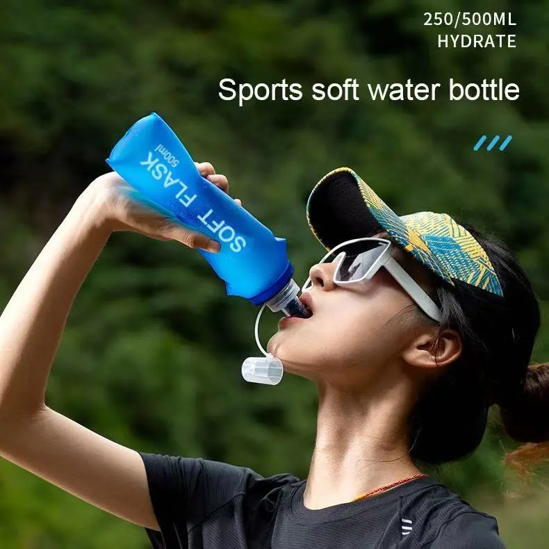 Botol Air Lembut, Boleh Dilipat, Diperbuat daripada Silikon, Tersedia dalam 250ml dan 500ml, Sesuai untuk Sukan dan Aktiviti Luar, Cerek Larian Bottles Kitchenware