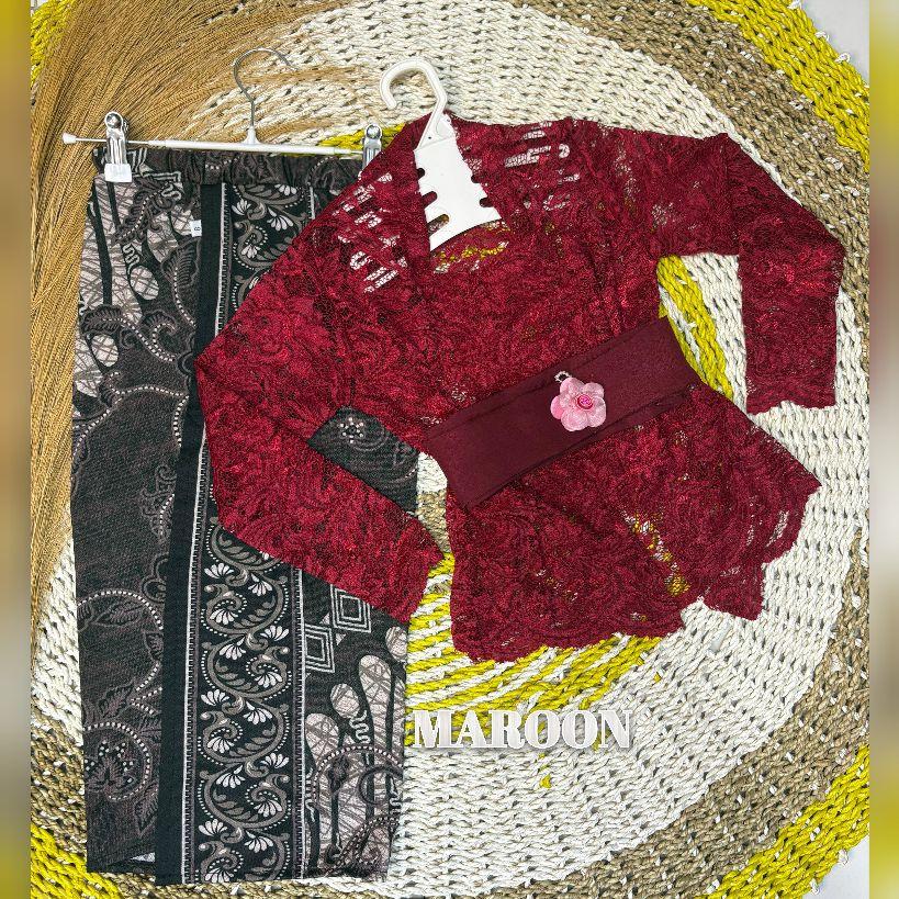 SETELAN KEBAYA ANAK SOFIA BROKAT SET SELENDANG SIFON DAN KAMEN MOSCRAPE/ONE SET ANAK KEBAYA BALI