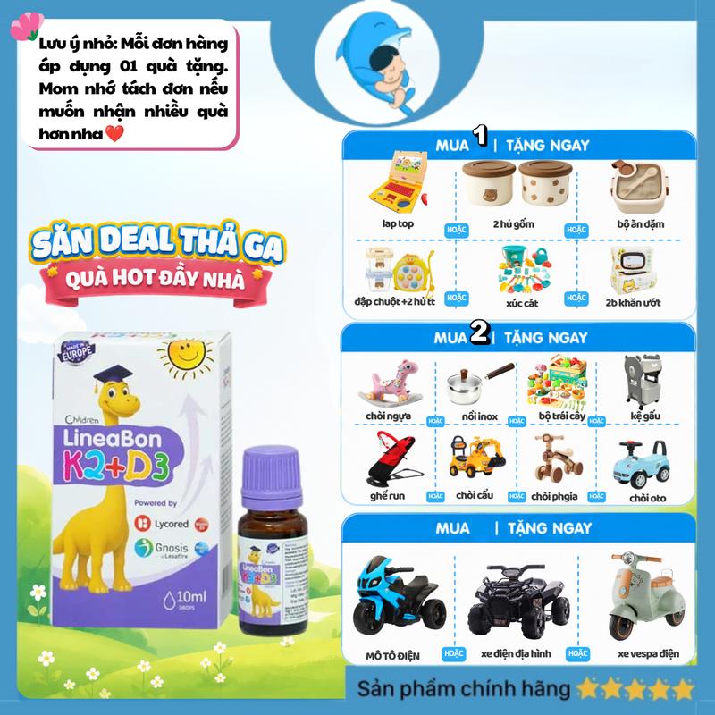 [Live KOC mua 1 tặng 1]  LineaBon NHỎ GIỌT 10ML Vitamin D3K2MK7/Canxi Bestical hỗ trợ hấp thụ canxi, phát triển chiều cao giúp bé khỏe mạnh (Kèm quà tặng)