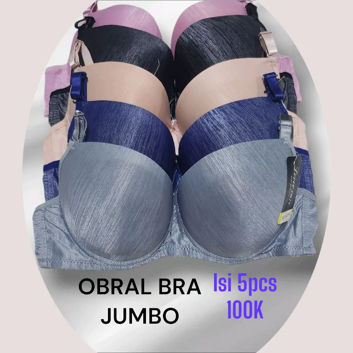 DAPAT 5PCS ! Obral Bra Wanita Kawat Jumbo Busa Tipis Cup C Kait 2 Motif Polos Size 36-42 Khusus PD Besar Art 8001J Bh Katun