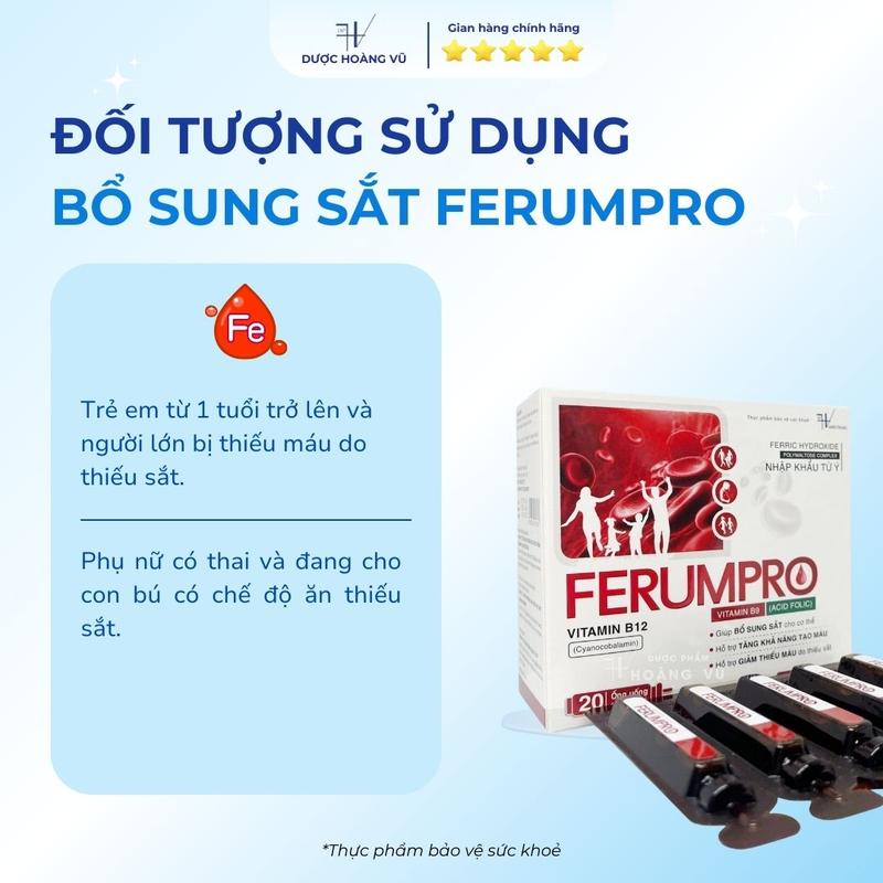 [DHV] COMBO 2 HỘP | Bù lại máu sau sinh FERUMPRO | Sắt hữu cơ không tanh, hấp thu nhanh, hỗ trợ tăng khả năng tạo máu - Kết hợp Vitamin C, B9, B12 | Hộp 20 ống 5