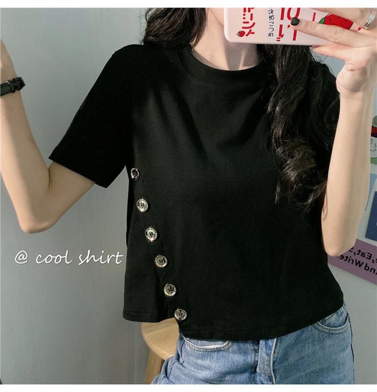 Product Introduction of Women's Short-Sleeved T-shirt 2020 Summer New Fashionable Stylish Ins Trendy Korean Versatile Short Type Design Sense Niche Top 11