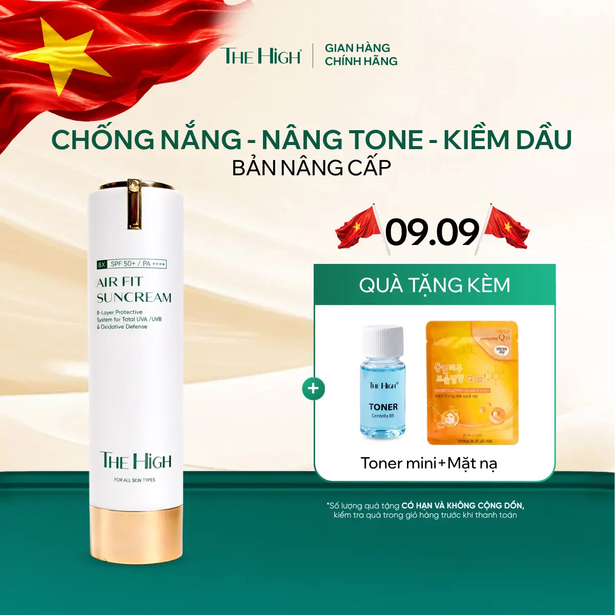 [DEAL HOT] Kem Chống Nắng Trang Điểm The High Dưỡng Trắng, Giữ Tone Tới 16h, Hỗ Trợ Kiềm Dầu, Hỗ Trợ Hạn Chế Bắt Nắng Hàn Quốc THE HIGH Airfit Sun Cream  40ml Dạng Sữa Skincare Sunscreen