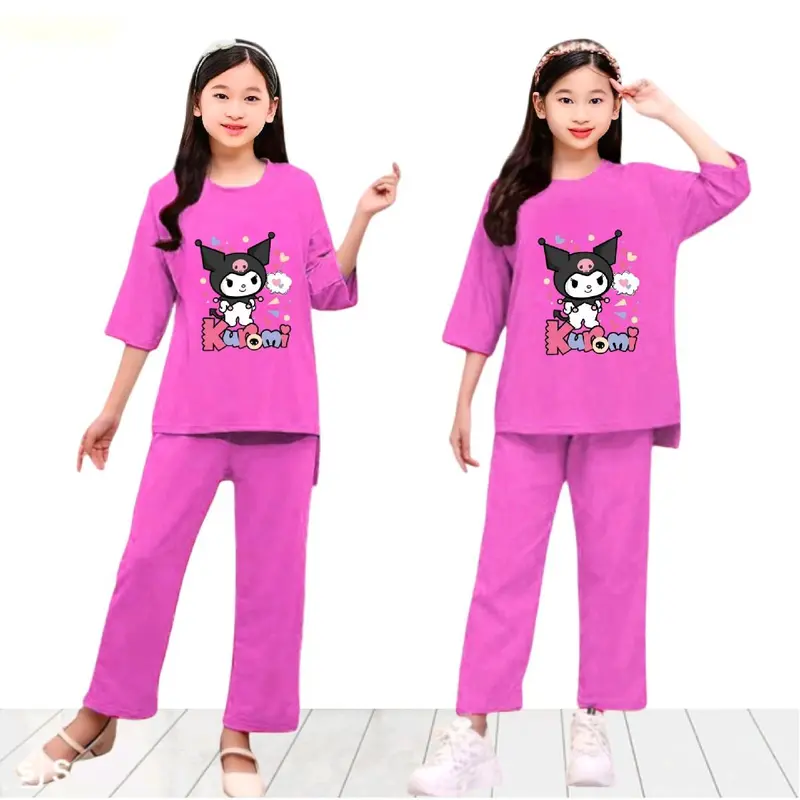 Paket Hemat 3 Setel Baju Stelan Anak Perempuan Labubu Kuromi Cinamorol My melody Usia 2-15 Tahun - Fashion 6