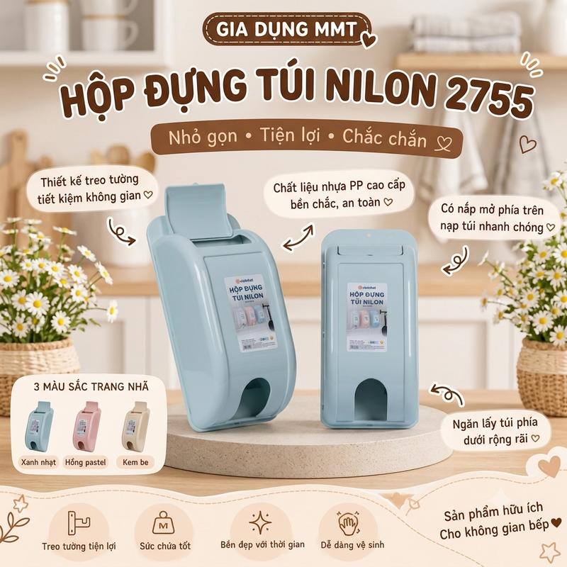 ( Hàng mới) Hộp đựng túi nilon, túi đựng rác nhà bếp dán tường Việt Nhật tiết kiệm không gian Nhựa Việt Nhật mmt