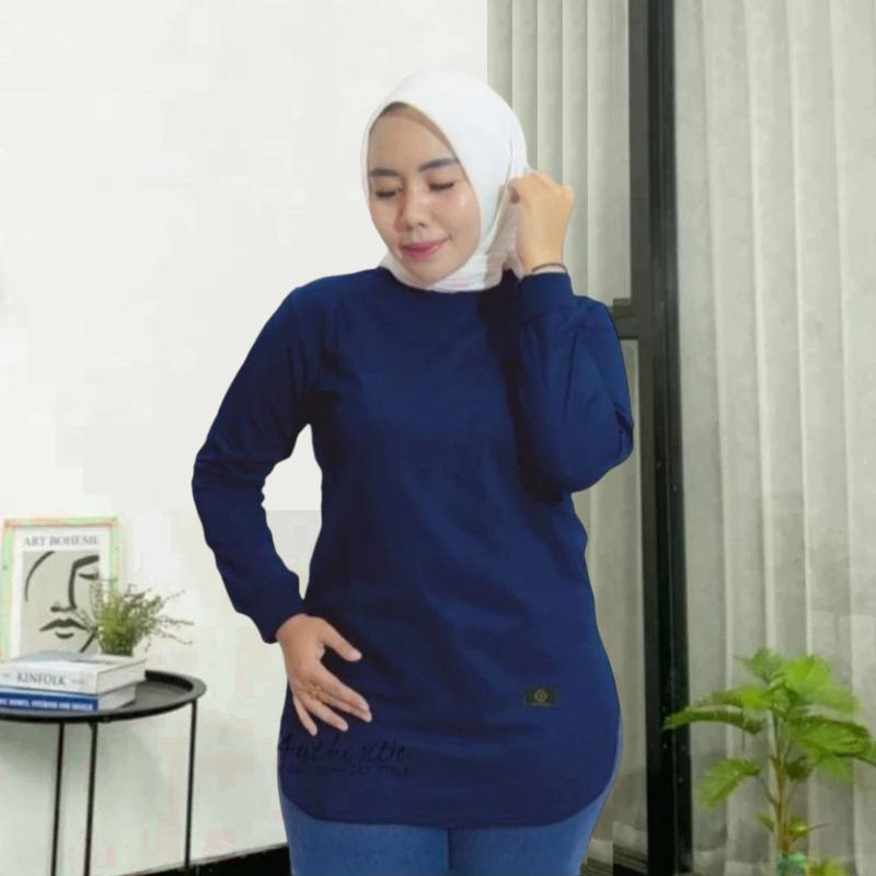 Viral Kaos Atasan Wanita Polos Model Oval Bahan Bebyterry Lengan Panjang Size L XL XXL Nyaman  Cantik Variasi Santai 4