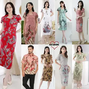ACE SAKURA Dress Batik Sandra Terusan KERJA KANTOR WANITA 056/548 Cantik Casual Katun Stretch Motif Formal Melar Bodycon Baju Pesta Kondangan Nyaman Fit  Santai Gaun