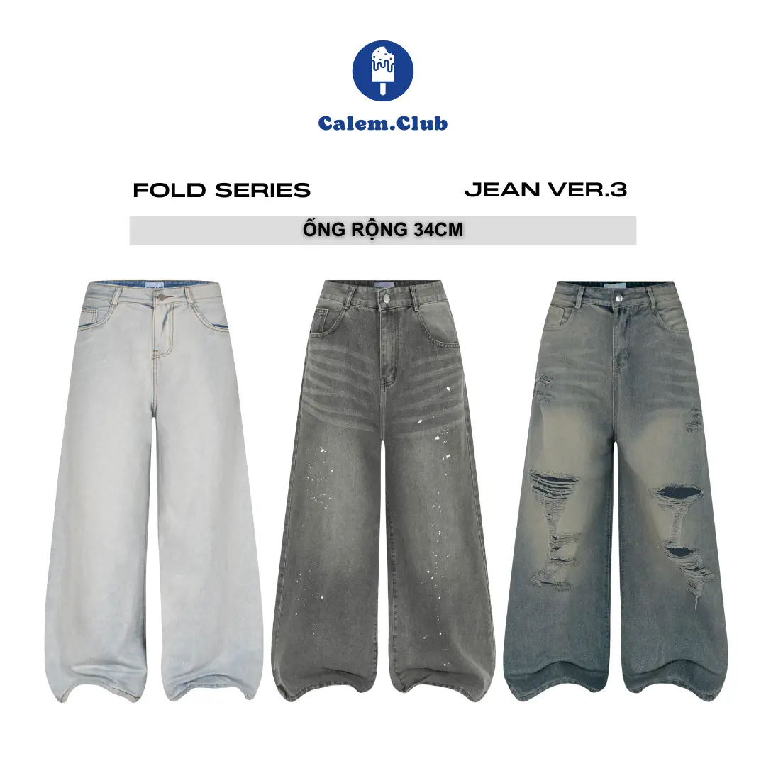 Calem.Club - Quần Jeans Ver.3 Dài Fold Series chất liệu Denim form nam nữ phong cách trẻ trung năng động quần jean ống rộng