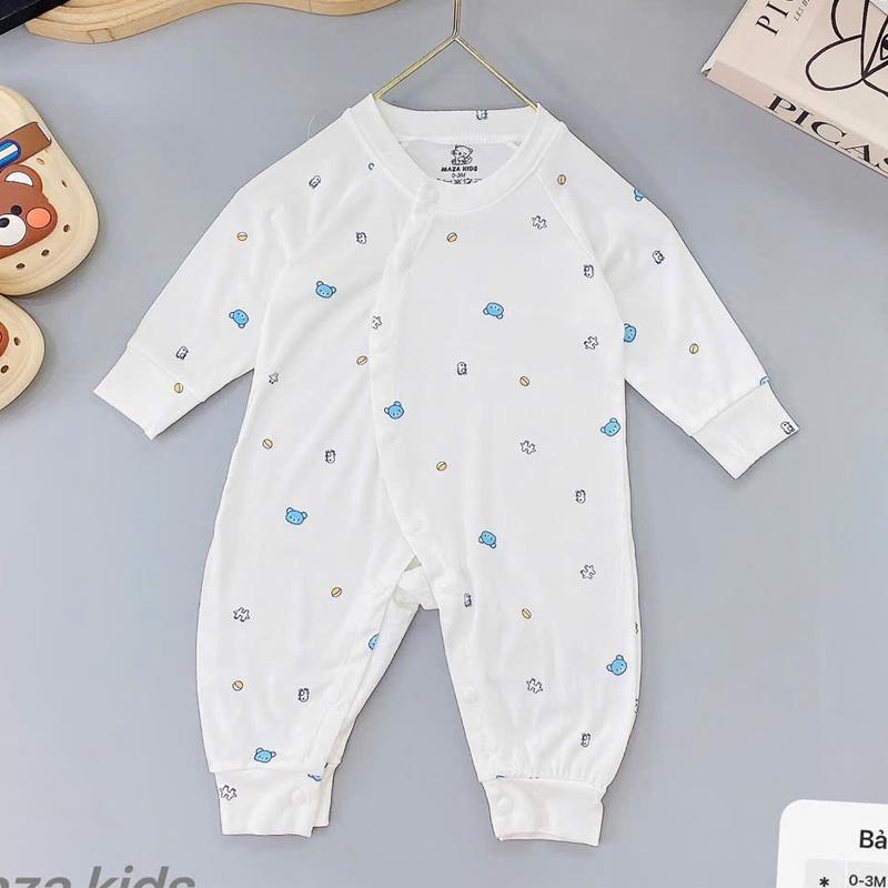 Áo liền quần dài tay vải tencel cao cấp, bodysuit cho bé trai bé gái sơ sinh 3-9kg, phù hợp mùa hè, xuân, thu _ BD135