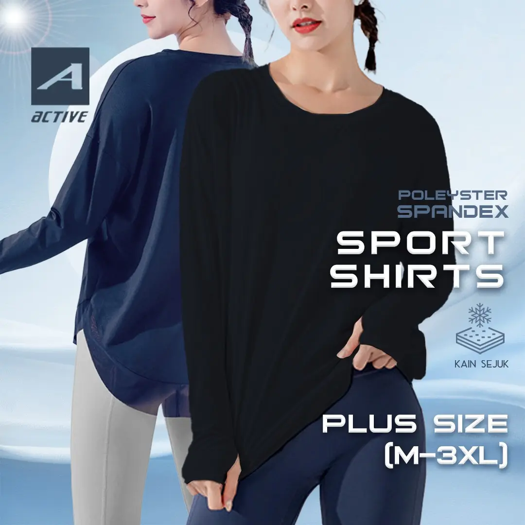 Baju Sukan Lengan Panjang Cutting Longgar Cepat Kering Women Sport/Yoga/ gym Shirt Long Sleeve Loose Cut Clothing Outdoor wanita