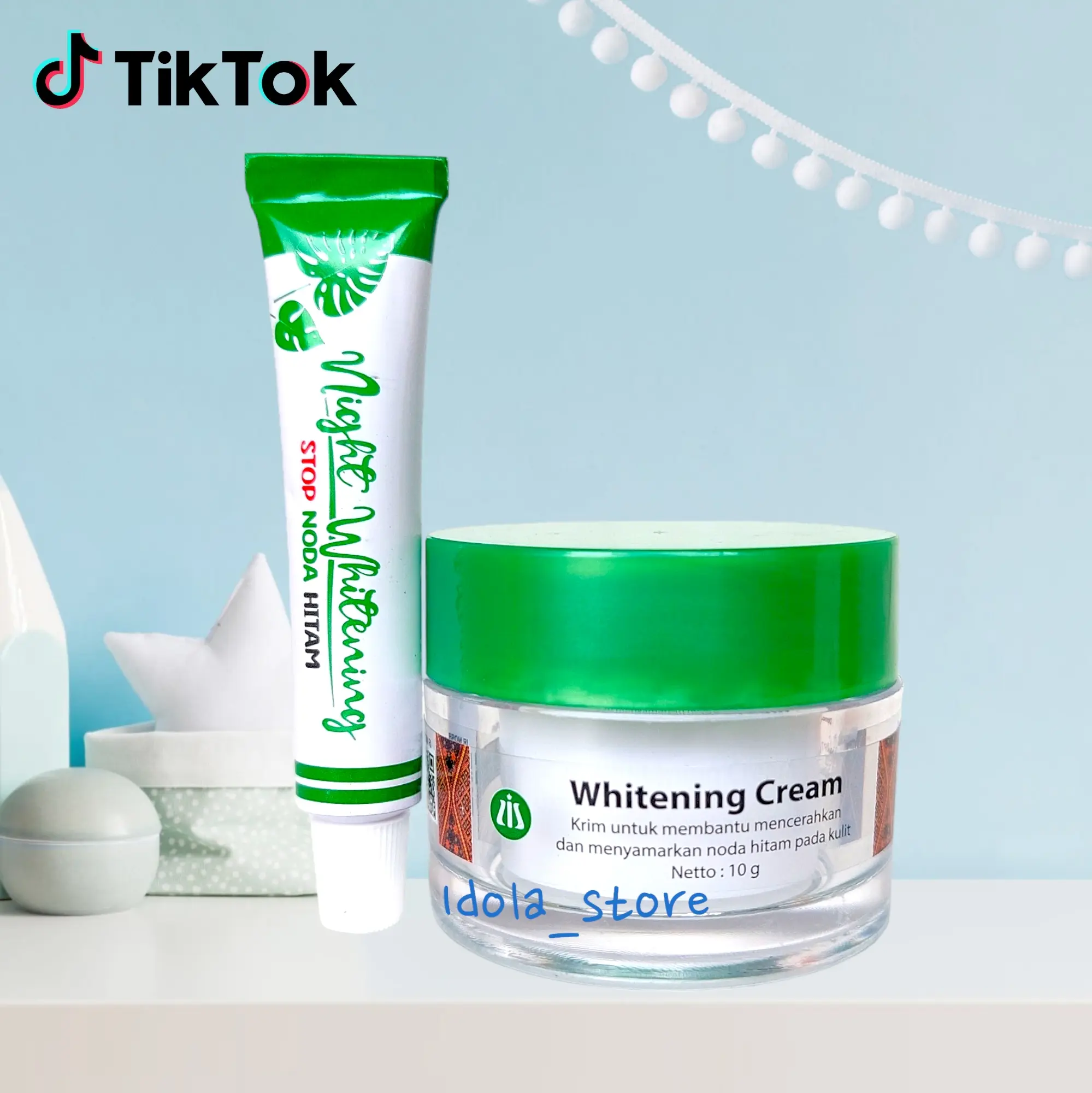 Liz Skincare Paket Cream Night Whitening + Whitening (Memutihkan dan Mnghilangkan flek hitam di wajah )