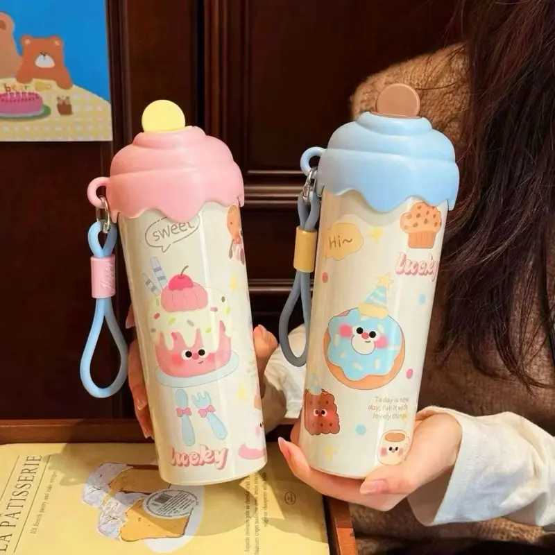 Tumbler Termos Stainless 600ml Motif Ice Cream Dessert Aesthetic Free Gantungan Tahan Panas DIngin untuk Minuman