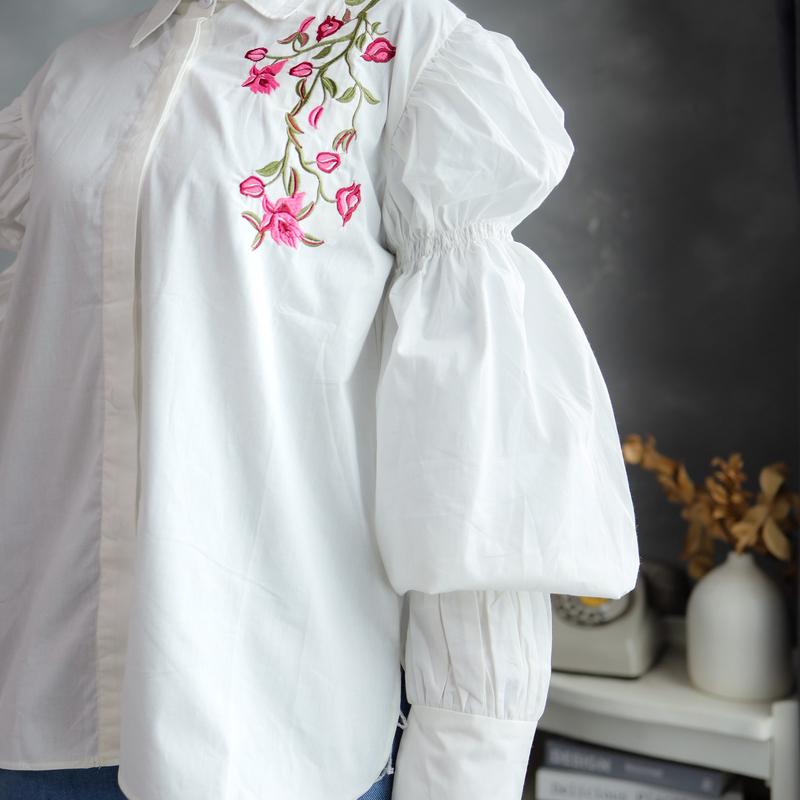 Puffy Blouse Bordir - Blouse Wanita Terbaru - Atasan Wanita Terkini - Kemeja Lengan Balon by EDek Baju Katun Basic embrodery Casual 7