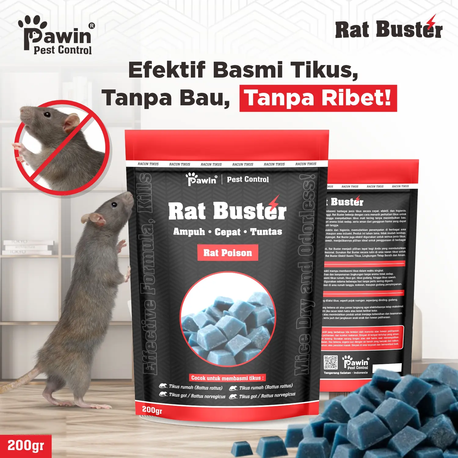 Umpan Tikus Rat Buster Racun Tikus Ampuh Mati Kering Tanpa Bau 200 Gram