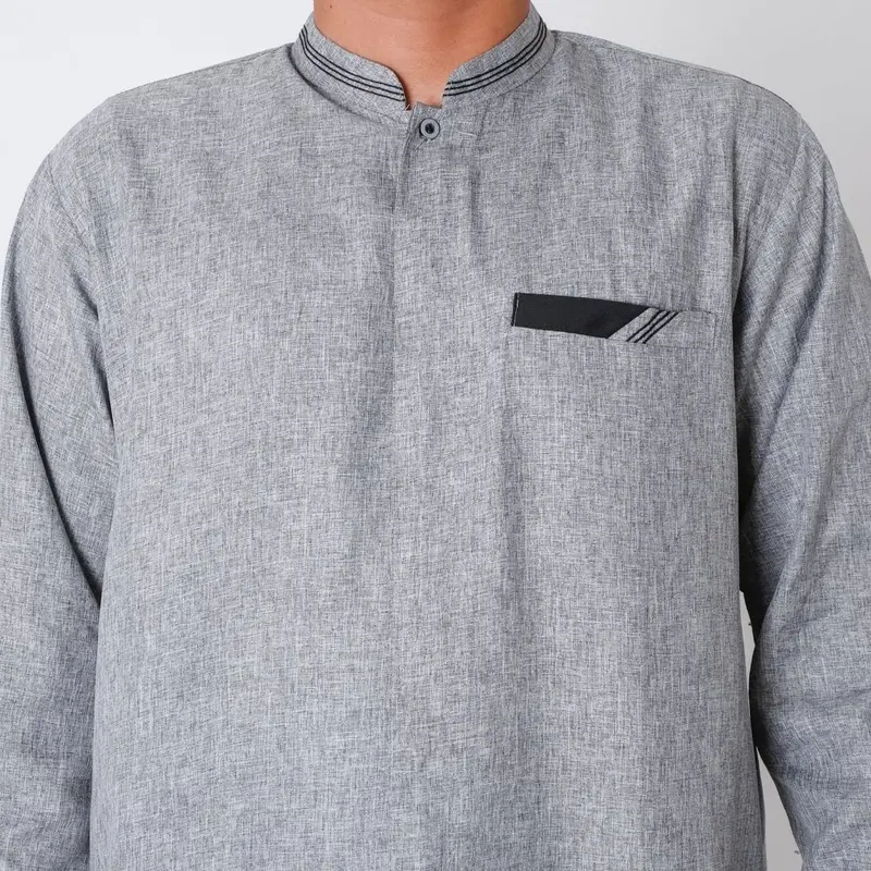 Baju Koko Pria Dewasa Katun Madinah Polos Lengan Panjang Ukuran M L XL - Abu-abu Muslim Remaja 1