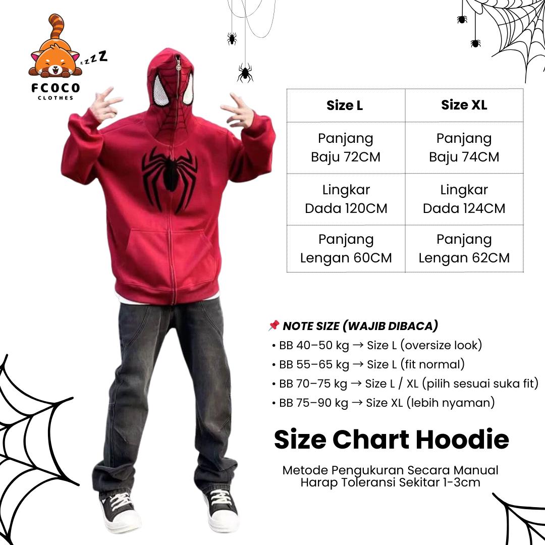 FCOCO - Spiderman Hoodie Zipper Jaket Oversize Wanita Pria Bahan Scuba Premium Nyaman Dipakai Cocok Untuk Daily Wear & Streetwear