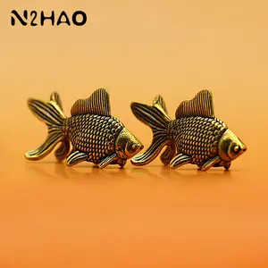 PRODUK TERBARU! Goldfish Figurines Retro Brass Lucky Animal Statue Ornament Home Decor Desk Decoration Tea Pet Cute Gifts