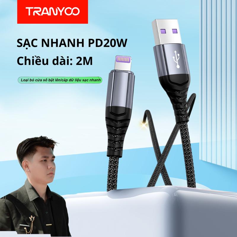 [Huỳnh Toàn] Dây sạc nhanh 2M TRANYOO T-S16 PD20w sạc nhanh iphone/android Type-C/Lightning 20w sạc an toàn ở nhiệt độ thấp,  bảo vệ dây sạc chống oxy hóa, không dễ đứt