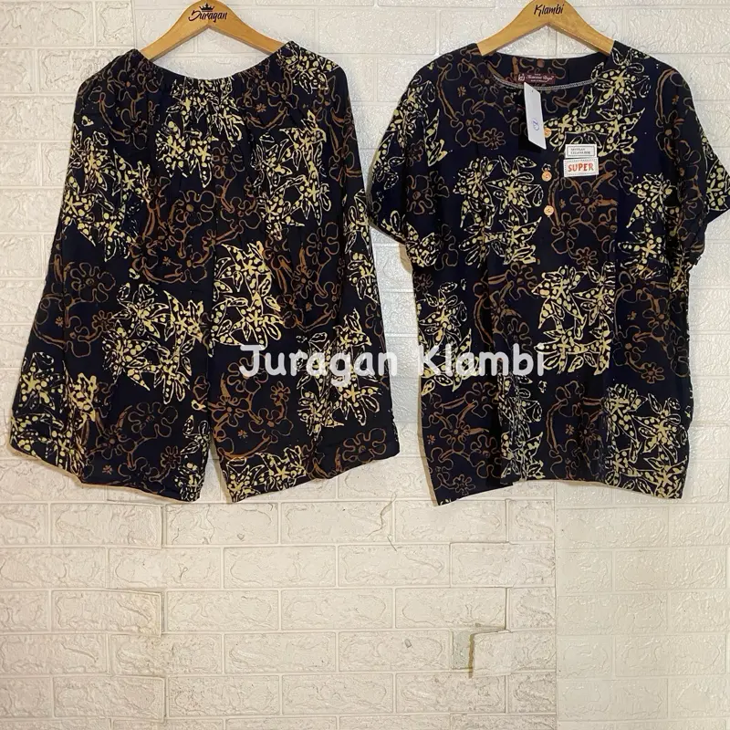 Setelan Kulot Jumbo LD 130 Kencana Ungu Label Coklat Busui Bumil Adem Nyaman Kancing Baju Celana