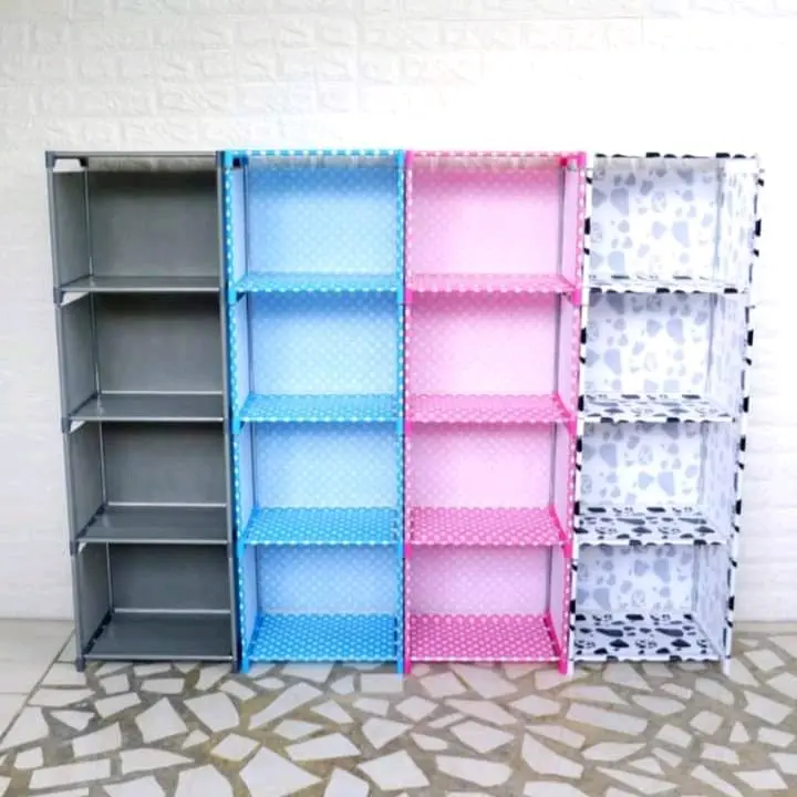 Rak Buku GSF dengan Tutup Belakang, 5 Susun 4 Ruang, Portable Woven untuk Pelajaran Anak dan Benda Rumah Tangga Furniture