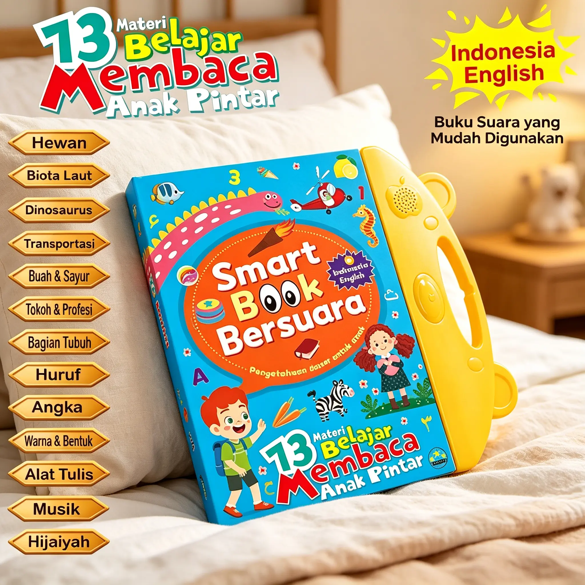 Buku Belajar Seharian Penuh Elektronik, Touch And Sound Smart Book 3 Bahasa: Indonesia, Inggris, Mandarin. Mainan Edukasi 26 Tema, Tidak Cepat Bosan, Membaca. Cocok Untuk Paud, Tk, Usia 3-6 Tahun. 26 Materi: Abjad, Angka, Hewan Dari A Sampai Z, Warna