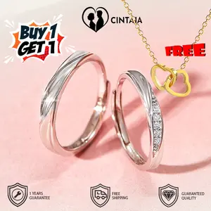 Cincin Pasangan Couple Menemani Cinta Pria Wanita Desain Sederhana Mewah Mikro Inlay Zircon Cincin Romantis Cincin Tunangan Kado Pernyataan Cinta Kencan Lamaran Pernikahan Cintaja dapat disesuaikan anti pudar dan anti karat COD 162